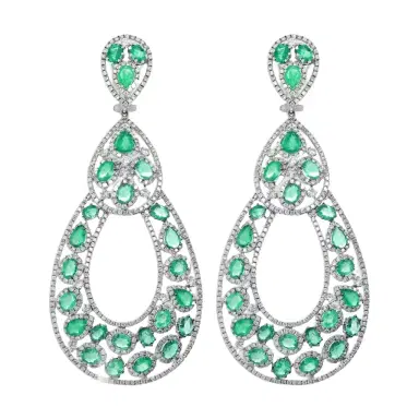 DIANA M. JEWELS Diana M. Jewels 18K White Gold Emerald & Diamond Drop Earrings by The Solist | Thumbnail 1