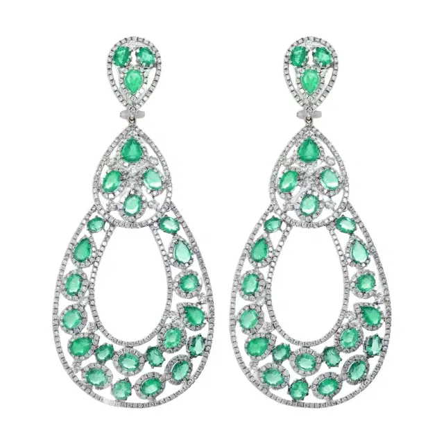 DIANA M. JEWELS Diana M. Jewels 18K White Gold Emerald & Diamond Drop Earrings by The Solist