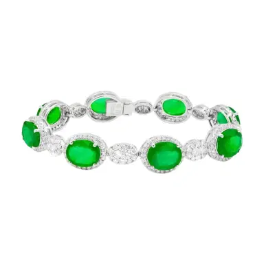 DIANA M. JEWELS Diana M. Jewels 18K White Gold Emerald & Diamond Link Bracelet by The Solist | Thumbnail 1
