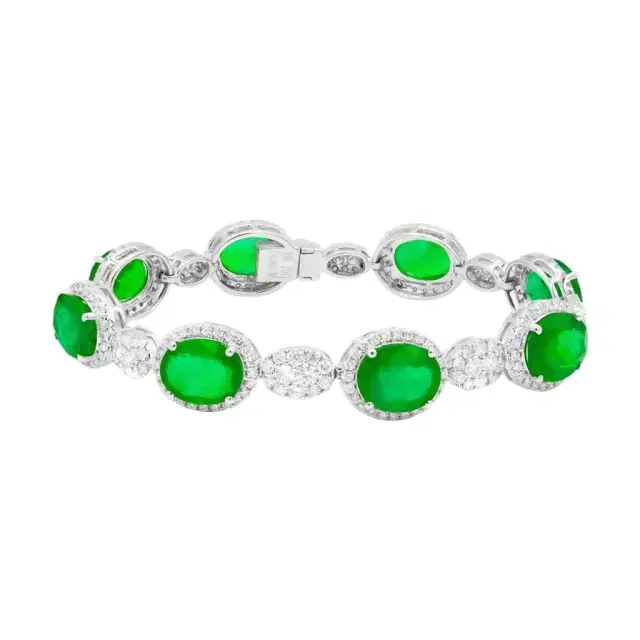 DIANA M. JEWELS Diana M. Jewels 18K White Gold Emerald & Diamond Link Bracelet by The Solist
