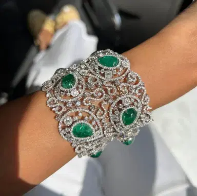 DIANA M. JEWELS Diana M. Jewels 18K White Gold Emerald & Diamond Multi-Strand Bracelet by The Solist | Thumbnail 2