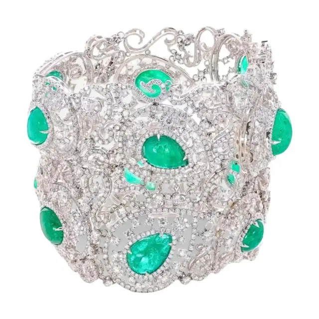 DIANA M. JEWELS Diana M. Jewels 18K White Gold Emerald & Diamond Multi-Strand Bracelet by The Solist