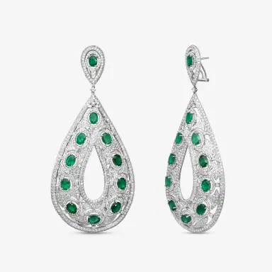 DIANA M. JEWELS Diana M. Jewels 18K White Gold Emerald & Diamond Teardrop Drop Earrings by The Solist | Thumbnail 2