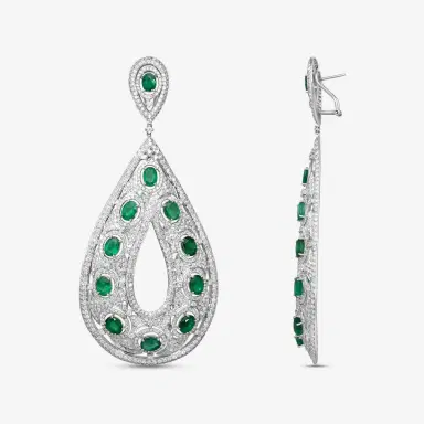 DIANA M. JEWELS Diana M. Jewels 18K White Gold Emerald & Diamond Teardrop Drop Earrings by The Solist | Thumbnail 3