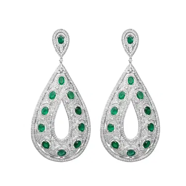DIANA M. JEWELS Diana M. Jewels 18K White Gold Emerald & Diamond Teardrop Drop Earrings by The Solist | Thumbnail 1