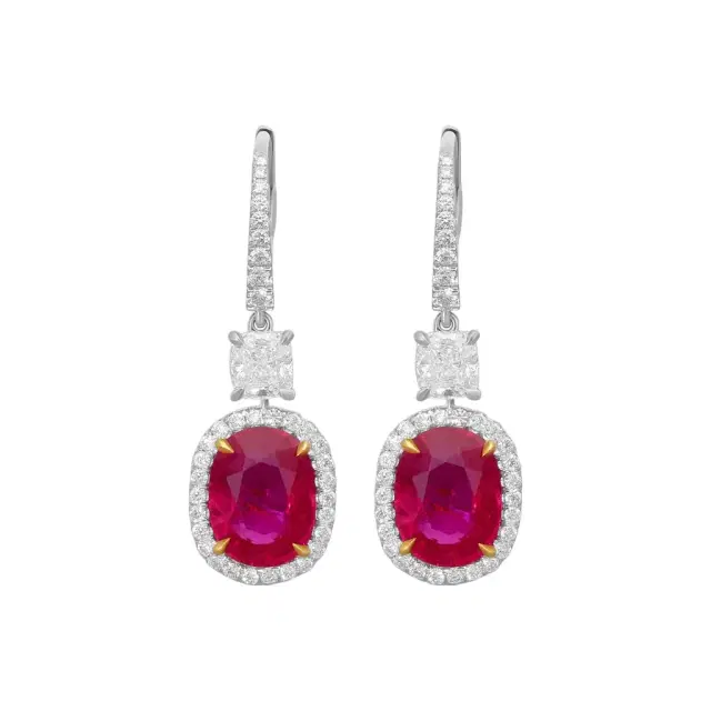 DIANA M. JEWELS Diana M. Jewels 18K White Gold Ruby & Diamond Drop Earrings by The Solist