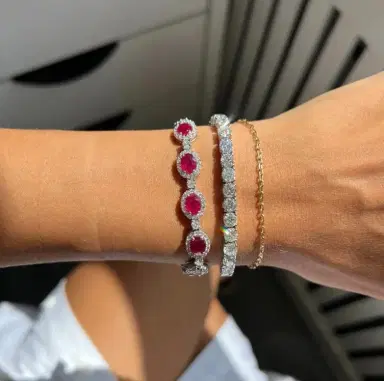 DIANA M. JEWELS Diana M. Jewels 18K White Gold Ruby & Diamond Link Bracelet by The Solist | Thumbnail 2
