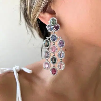 DIANA M. JEWELS Diana M. Jewels 18K White Gold Sapphire & Diamond Chandelier Earrings by The Solist | Thumbnail 2