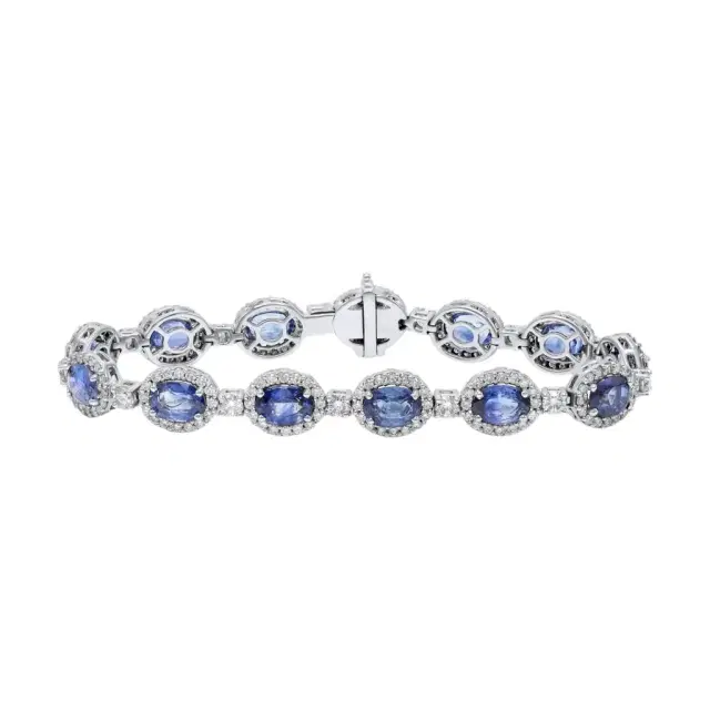 DIANA M. JEWELS Diana M. Jewels 18K White Gold Sapphire & Diamond Link Bracelet by The Solist