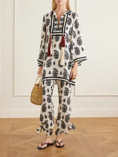 Johanna Ortiz Femininity Dramatic Printed Linen Flared Pants | Thumbnail 2