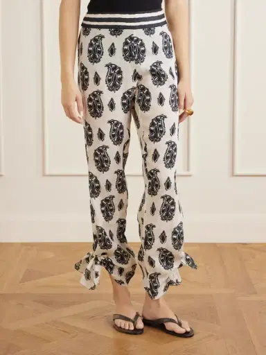Johanna Ortiz Femininity Dramatic Printed Linen Flared Pants | Thumbnail 3