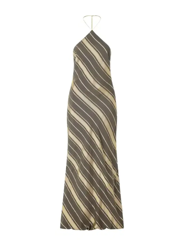 Stella McCartney Striped Silk-blend Halter Neck Maxi Dress