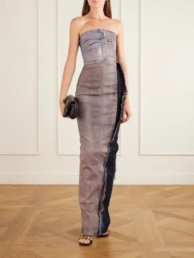 Rick Owens Distressed Paneled Stretch-denim Maxi Dress | Thumbnail 2