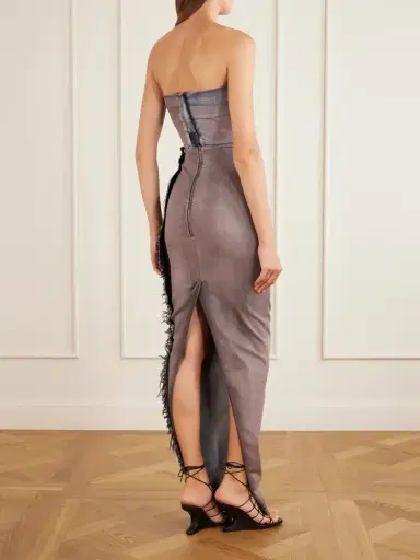Rick Owens Distressed Paneled Stretch-denim Maxi Dress | Thumbnail 3