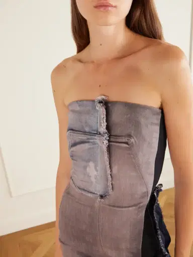 Rick Owens Distressed Paneled Stretch-denim Maxi Dress | Thumbnail 4