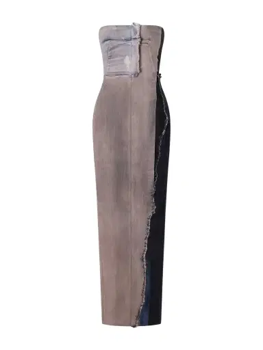 Rick Owens Distressed Paneled Stretch-denim Maxi Dress | Thumbnail 1