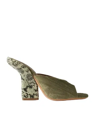 Dries Van Noten Snake-effect Leather-trimmed Velvet-moire Sandals | Thumbnail 1 Dries Van Noten Snake-effect Leather-trimmed Velvet-moire Sandals | Thumbnail 1