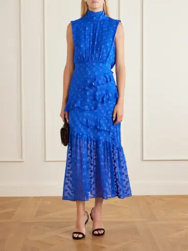 Saloni Fleur Polka-dot Ruffled Fil Coupé Silk-blend Crepe De Chine Midi Dress | Thumbnail 2