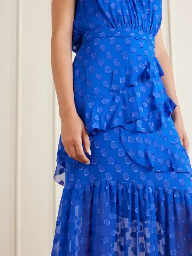 Saloni Fleur Polka-dot Ruffled Fil Coupé Silk-blend Crepe De Chine Midi Dress | Thumbnail 4