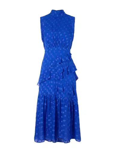 Saloni Fleur Polka-dot Ruffled Fil Coupé Silk-blend Crepe De Chine Midi Dress | Thumbnail 1