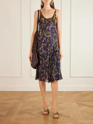 Dries Van Noten Embroidered Georgette Midi Dress | Thumbnail 2