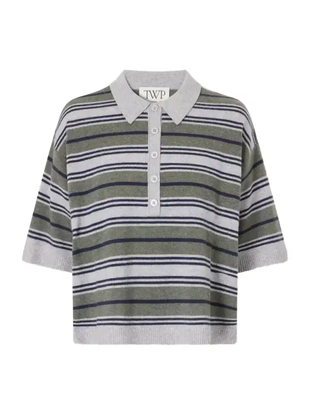 TWP Striped Cashmere Polo Sweater