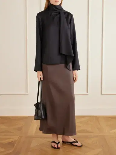 Loulou de Saison Gala Scarf-detail Silk-twill Blouse | Thumbnail 2