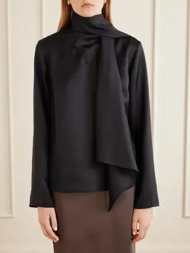 Loulou de Saison Gala Scarf-detail Silk-twill Blouse | Thumbnail 3