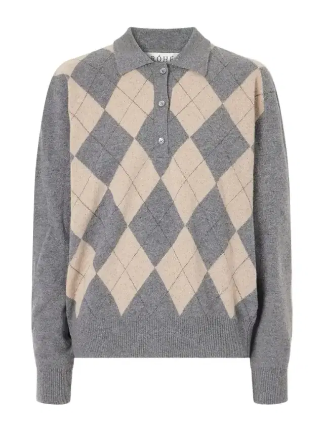 RÓHE Argyle Cashmere, Wool And Silk-blend Polo Sweater