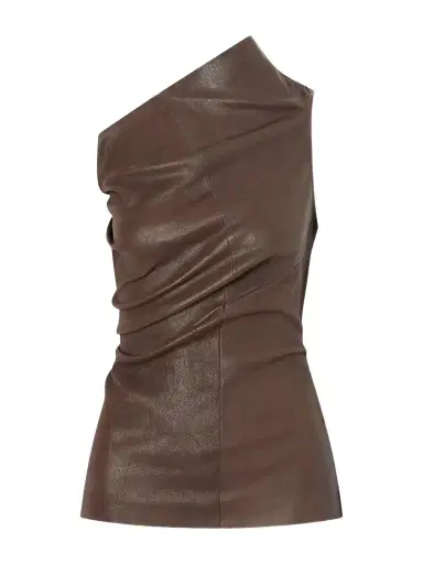 Rick Owens Athena One-shoulder Leather And Cotton-blend Tank | Thumbnail 1 Rick Owens Athena One-shoulder Leather And Cotton-blend Tank | Thumbnail 1