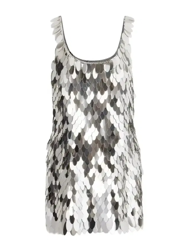 Rabanne Sequined Silver-tone Chainmail Mini Dress