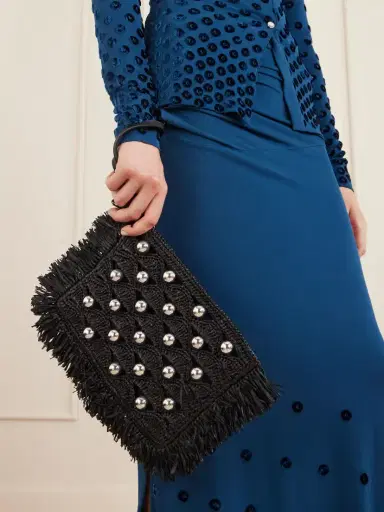 Rabanne Fringed Studded Raffia Clutch | Thumbnail 2 Rabanne Fringed Studded Raffia Clutch | Thumbnail 2