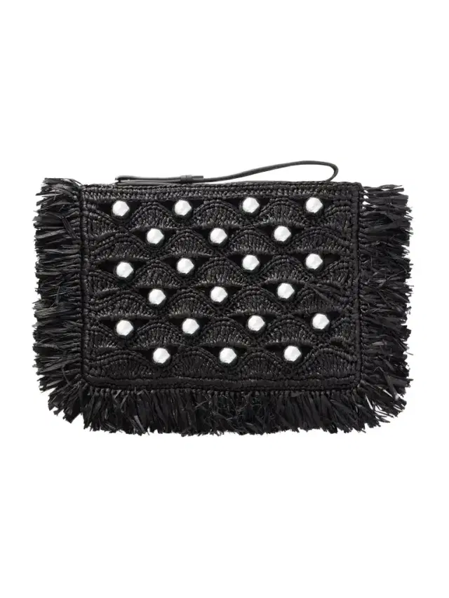 Rabanne Fringed Studded Raffia Clutch