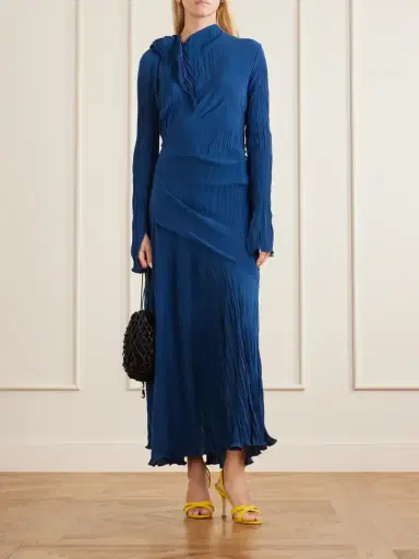 Victoria Beckham Draped Plissé-crepe Midi Dress | Thumbnail 2