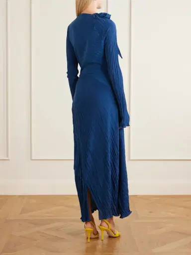 Victoria Beckham Draped Plissé-crepe Midi Dress | Thumbnail 3
