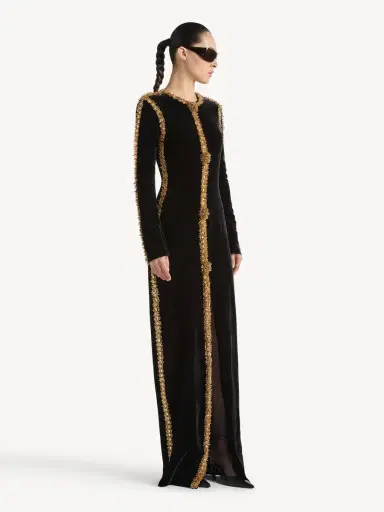 Balmain Long velvet dress with embroidered trim | Thumbnail 3 Balmain Long velvet dress with embroidered trim | Thumbnail 3
