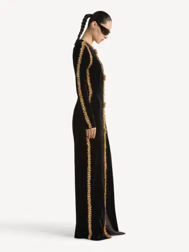 Balmain Long velvet dress with embroidered trim | Thumbnail 6 Balmain Long velvet dress with embroidered trim | Thumbnail 6