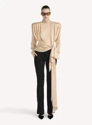 Balmain Silk chiffon blouse with padded shoulders and tie | Thumbnail 2