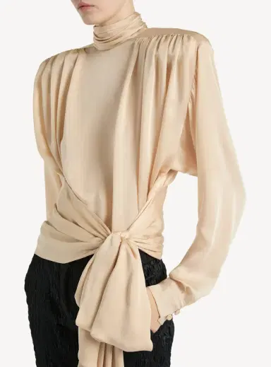 Balmain Silk chiffon blouse with padded shoulders and tie | Thumbnail 4