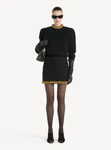 Balmain Short tweed skirt with embroidered trim | Thumbnail 2
