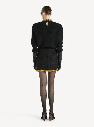 Balmain Short tweed skirt with embroidered trim | Thumbnail 3