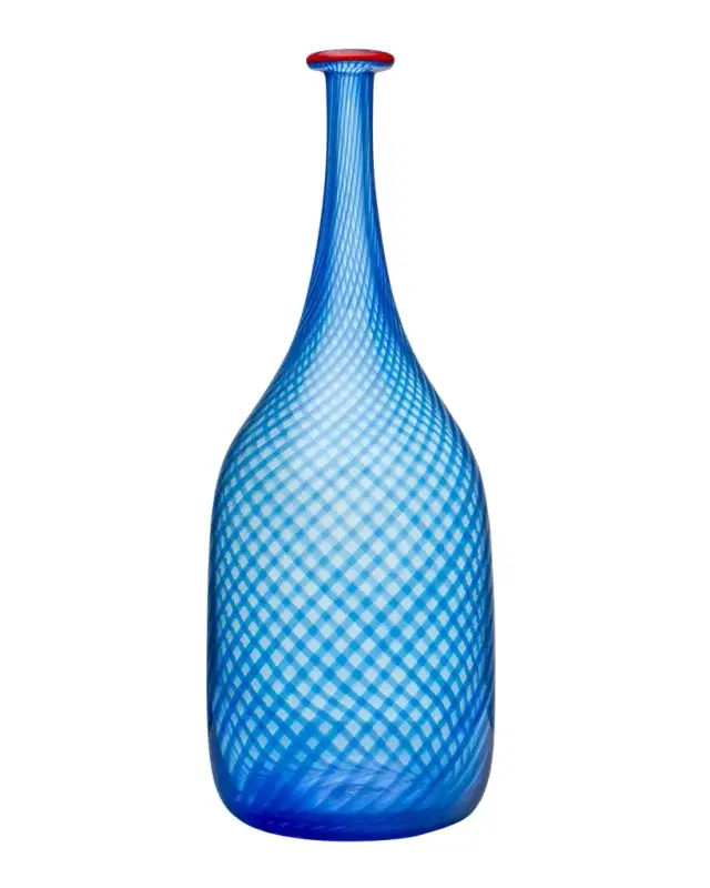 Kosta Boda Red Rim Blue Bottle