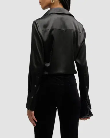 Ramy Brook Victoria Stretch Silk Button-Front Top | Thumbnail 3