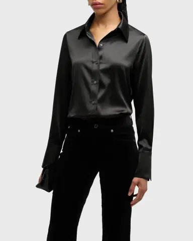 Ramy Brook Victoria Stretch Silk Button-Front Top | Thumbnail 4