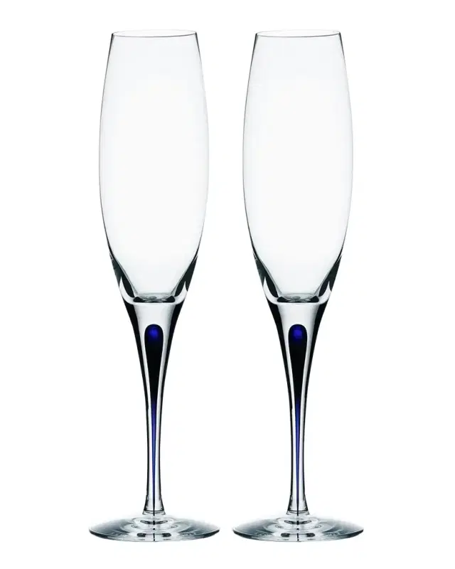 Orrefors Intermezzo Blue Flutes, Set of 2