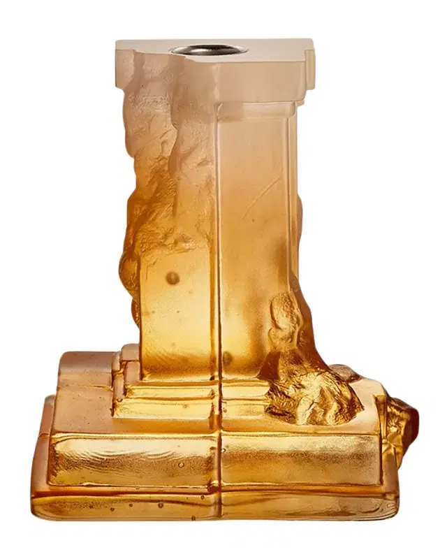 Kosta Boda Rocky Baroque Amber Haze Medium Candlestick, 5.9"
