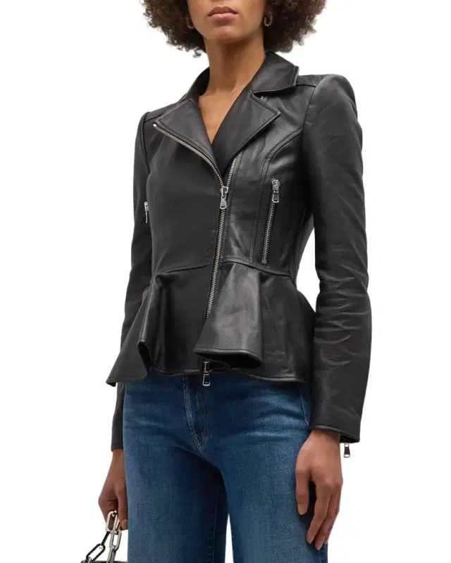 L'Agence Lyric Peplum Leather Biker Jacket