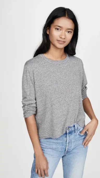 The Great. The Long Sleeve Crop Tee Heather Grey | Thumbnail 2