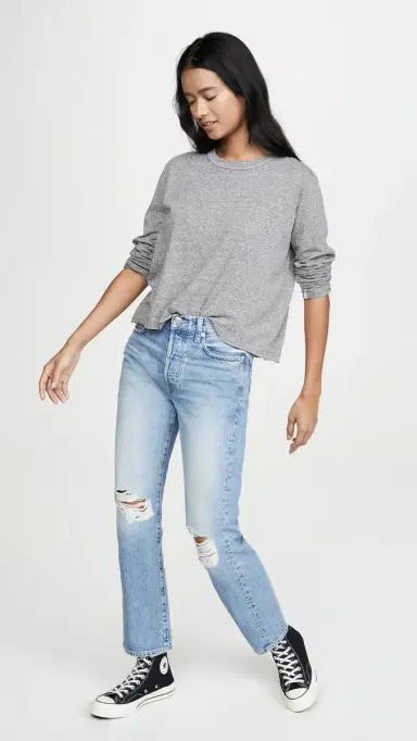 The Great. The Long Sleeve Crop Tee Heather Grey | Thumbnail 5