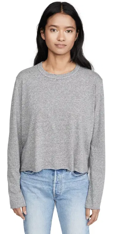The Great. The Long Sleeve Crop Tee Heather Grey | Thumbnail 1